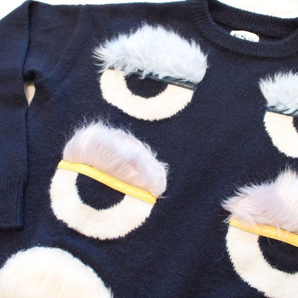 ES Style | Navy Textured Eyeball Fuzzy Sweater - Picture 2 of 5